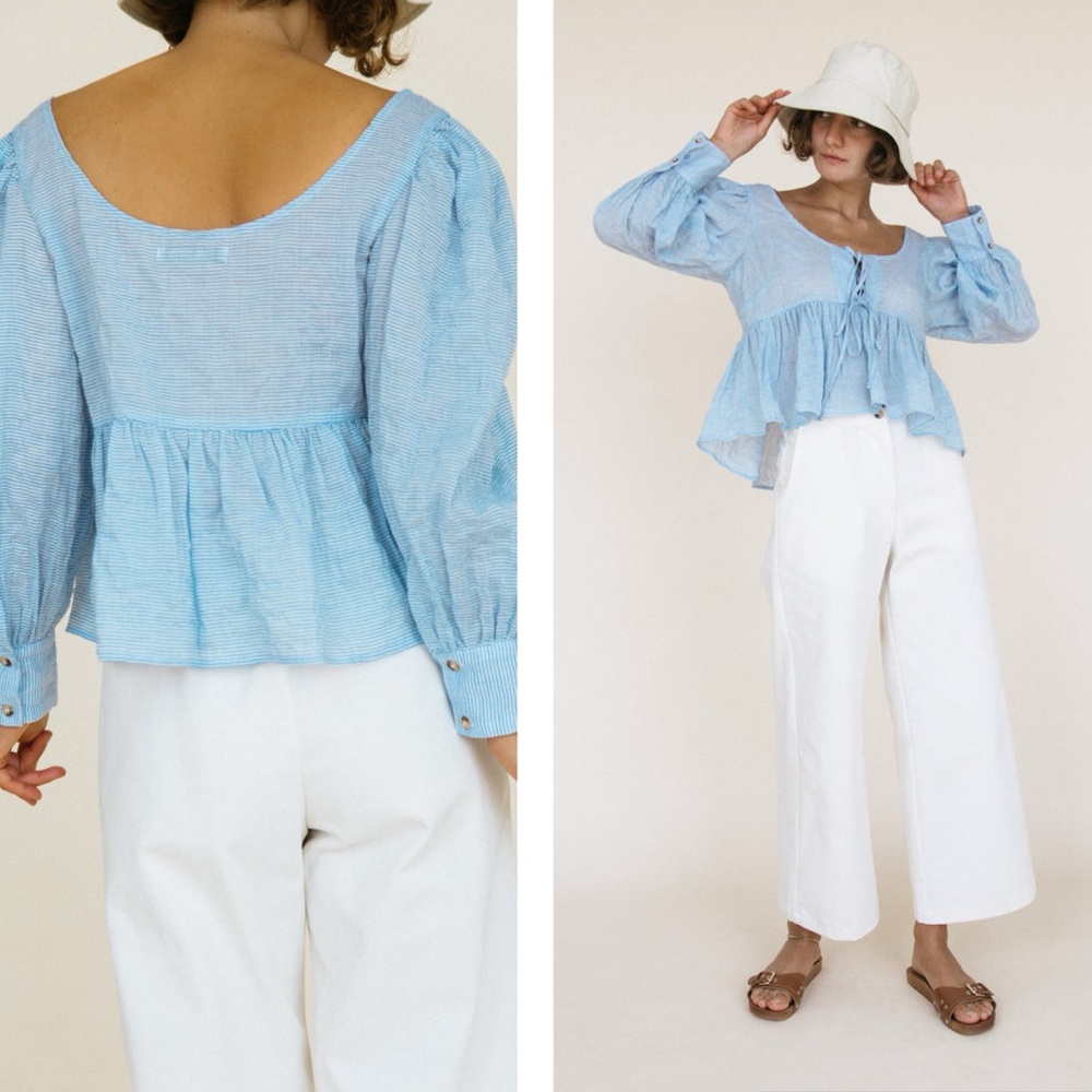 Ciao Lucia XS Benedetta Top Baby Blue Sustainable Stripe - Picture 2 of 12